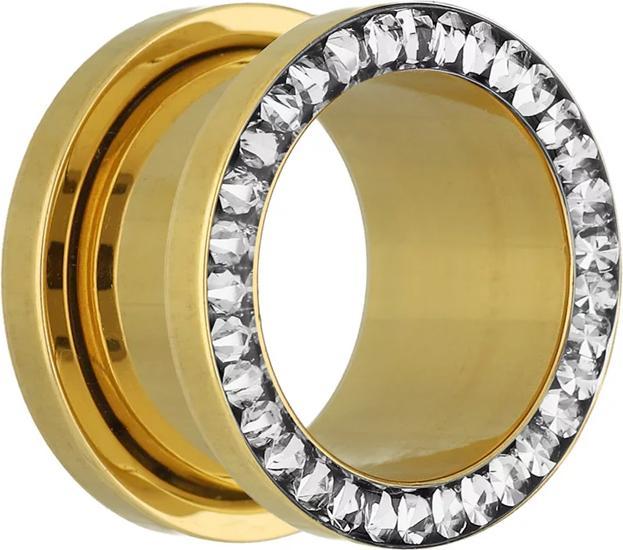 Immagine prodotto Star Piercing Tunnel di carne placcato in oro con argento cristallino e strato di protezione epossidico (senza ottone, Acciaio chirurgico 316L)