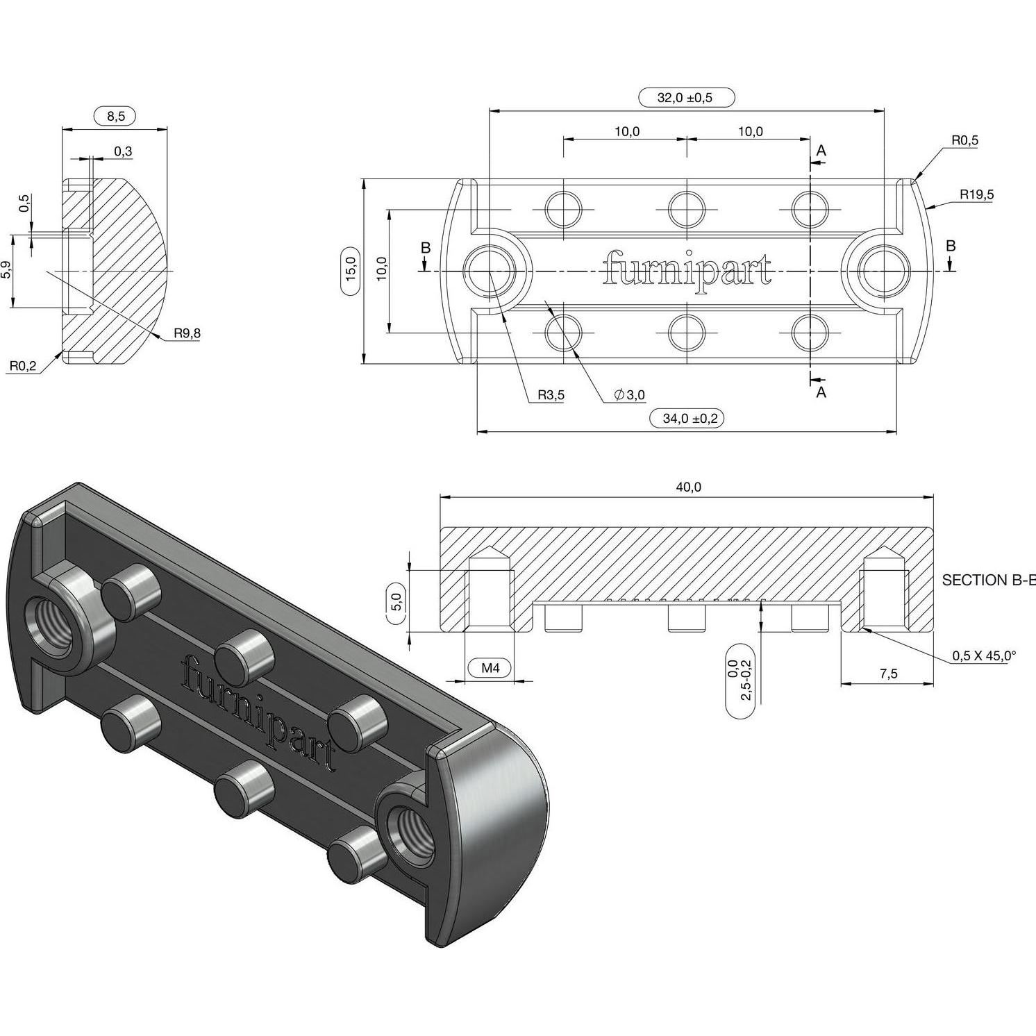 Thumbnail - Furnipart, Möbelgriff, Möbelknopf Möbelknauf Drum LA 32, Breite 40mm, Leder/ZN schwarz/Edelstahl Effekt