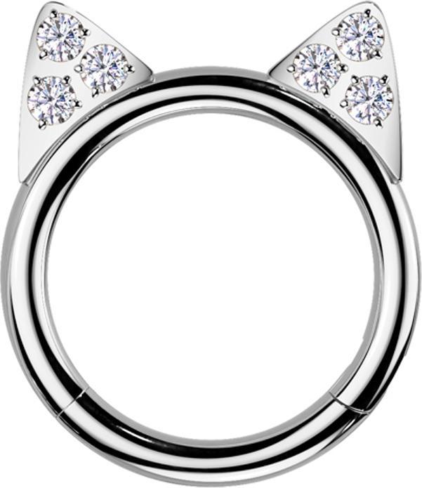 Produktbild Star Piercing Micro Segmentring klappbar silber Katzenohren Kristalle silber (Titan G23, ohne Messing)