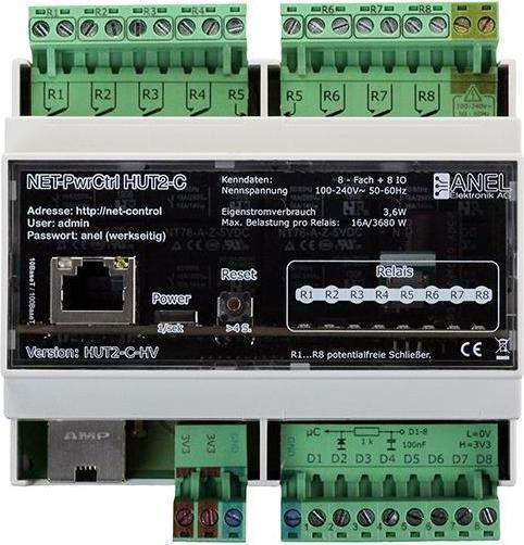 Image du produit Anel NET-PWRCTRL HUT 2C HV - 8 relais commandés par Ethernet/Internet, 16A