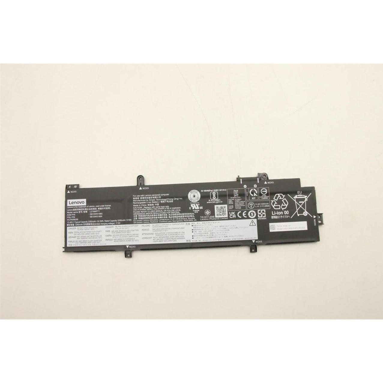 Lenovo BATTERY Internal, 4c, 52.5Wh (4 Zellen, 3392 mAh), Notebook Akku, Schwarz