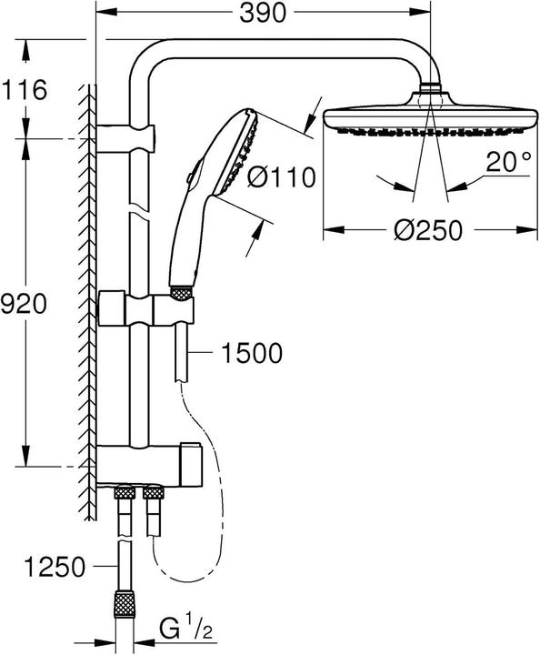 Actual product image Grohe vitalio start - doucheset zonder kraan, diameter 25 cm, 2 jets, chroom (2 Beam types, 8 l/min)