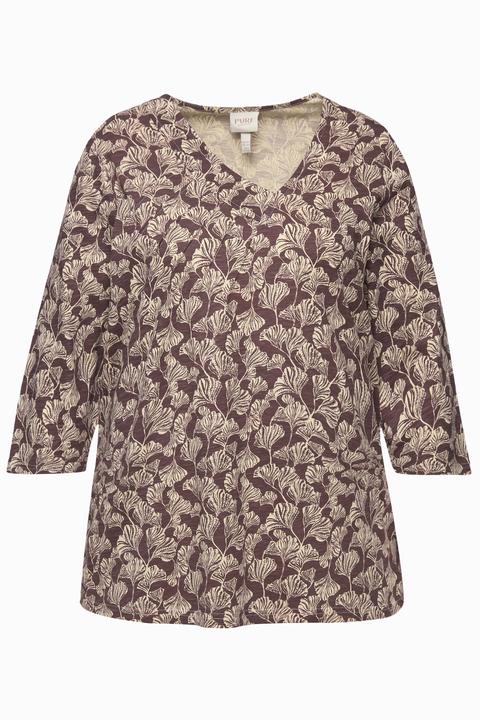 Actual product image Ulla Popken Eco Cotton Leaf Print 3/4 Sleeve Tee (50, 52)
