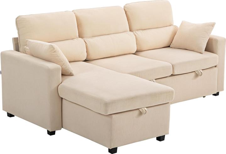Produktbild Homcom Sofa mit Schlaffunktion Polyester, Stahl Beige (Ecksofa)