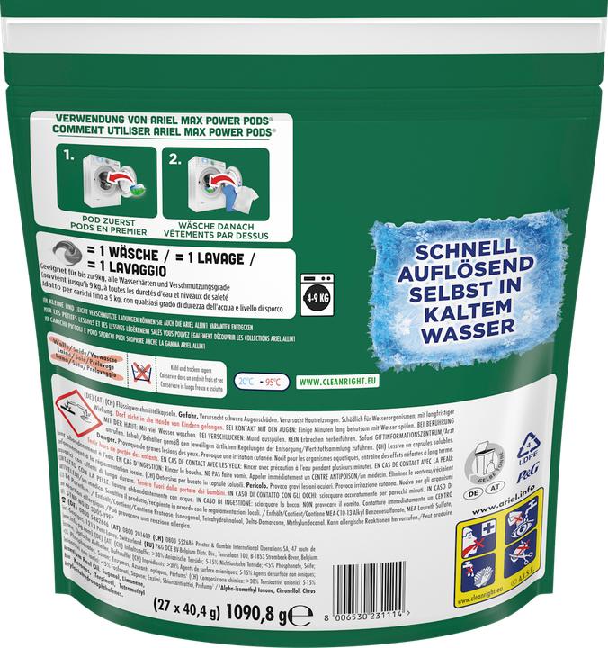 Productafbeelding Ariel MaxPower Pods Universal Waschmittelpods 54 WL (54 Wascycli)