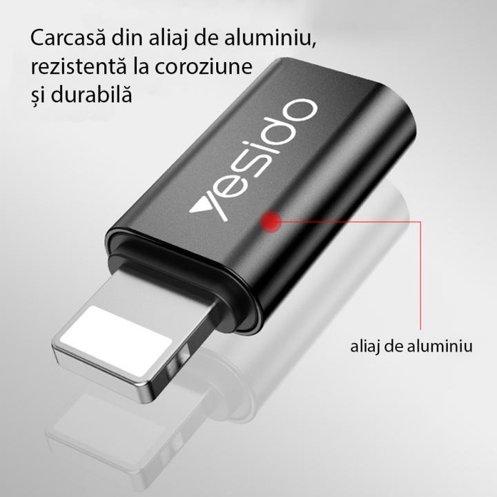 Actual product image Yesido - OTG Adapter (GS03) - Lightning to Type-C, Plug & Play, 480Mbps - Black (Lightning, USB-C)