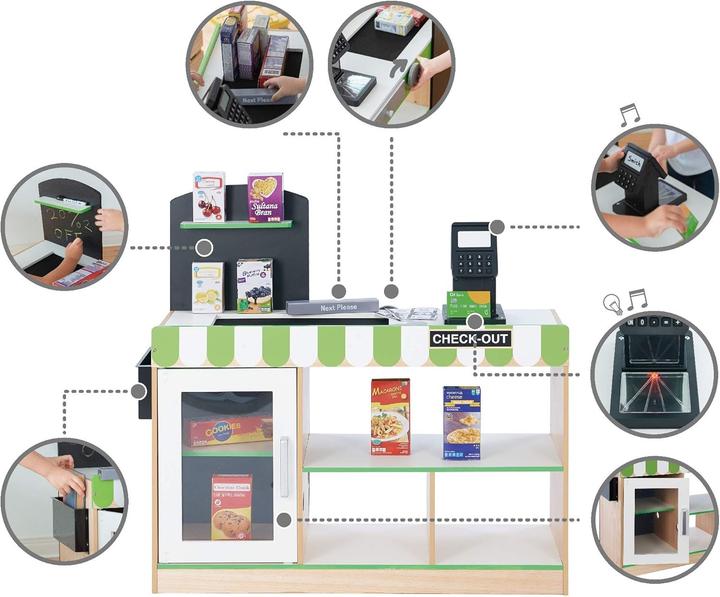 Produktbild Teamson Kids Spielkasse Austin fr Kinder Interaktive Kasse mit 26 Zubehrteilen aus Holz Grn/Wei