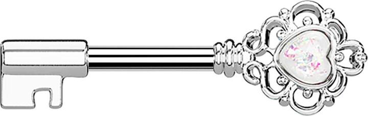Immagine prodotto Star Piercing Barbell Barbell silber Vintage Schlüssel mit Herzopal weiss (Ottone, Acciaio chirurgico 316L)
