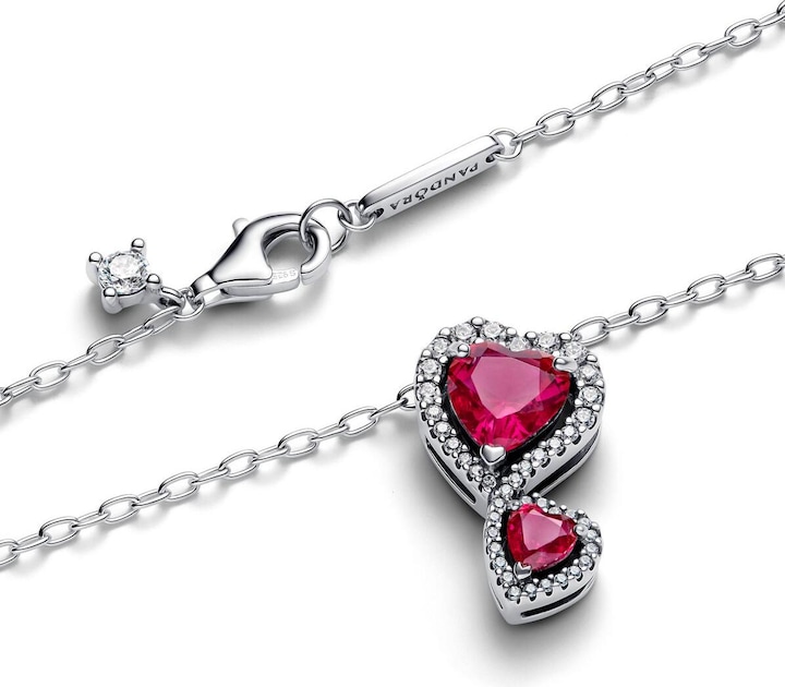 Produktbild Pandora Necklace with Pendant Red Halo Heart (Zirkonia)