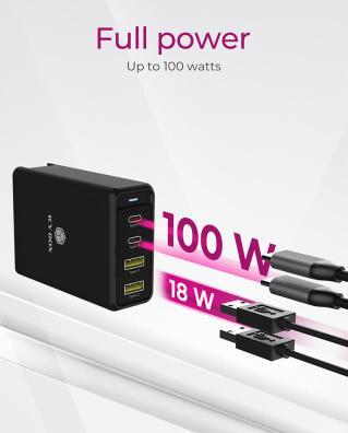 Produktbild Icy Box USB Power Delivery Netzteil, 100 Watt, 2x Type-C®, 2x Type-A, EU, UK, US Stecker (100 W, 2 Ports)