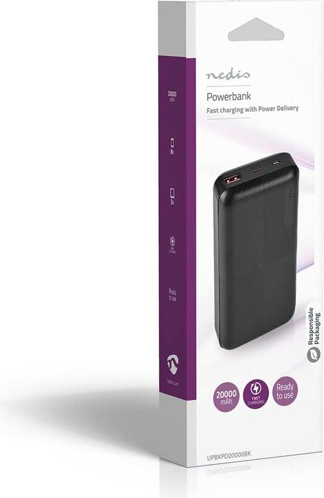 Produktbild Nedis Powerbank | 20000 mAh | 2x 3.0 A | Anzahl der Ausgänge: 2 | Ausgangsanschluss: 1x USB-A / 1x U (20000 mAh, 18 W, 18 Wh)