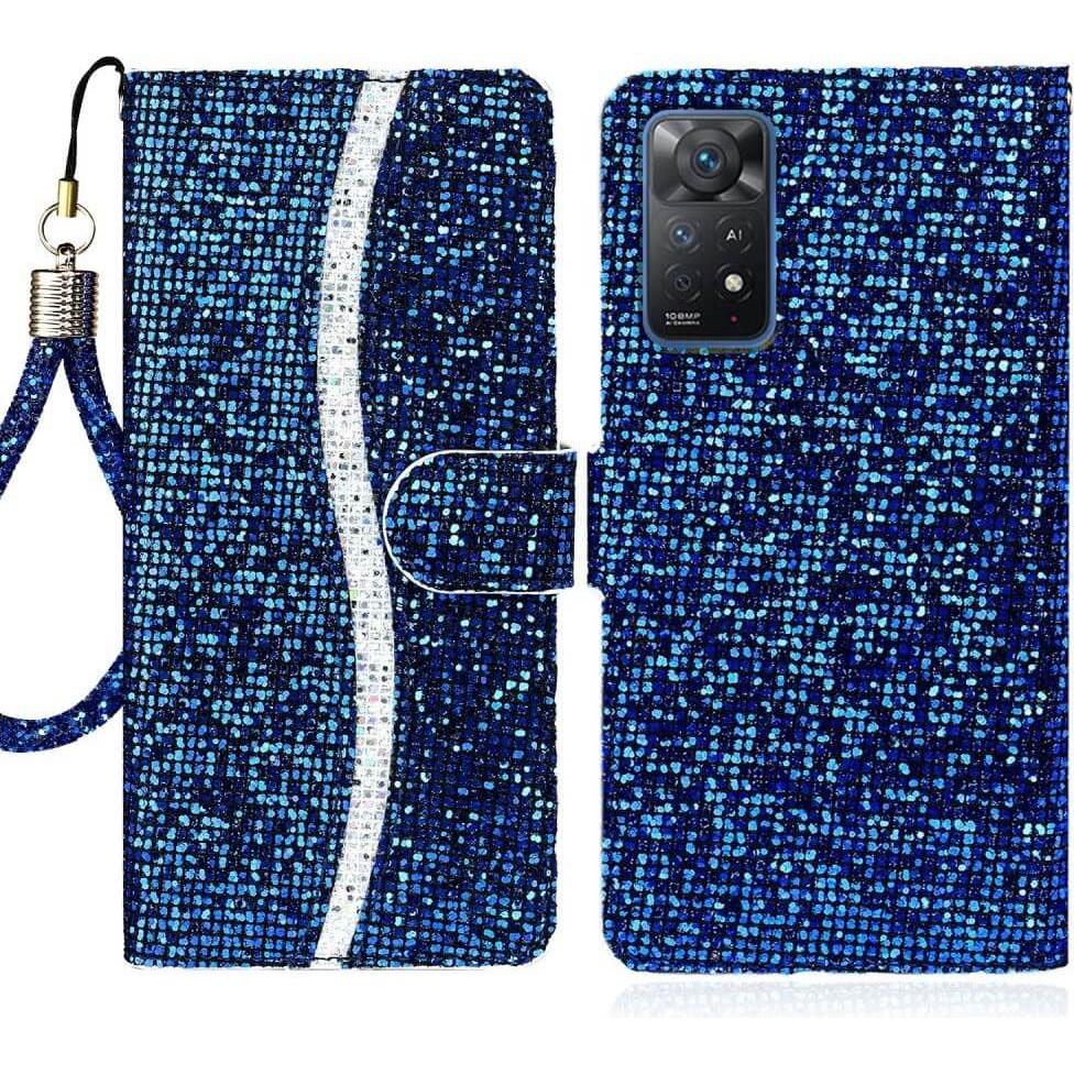 Cover-Discount Xiaomi Redmi Note 11 Pro / 12 Pro - Glitter Leder Etui blau (Xiaomi Mi 11 Lite 5G, Xiaomi Mi 11 Lite), Sm...