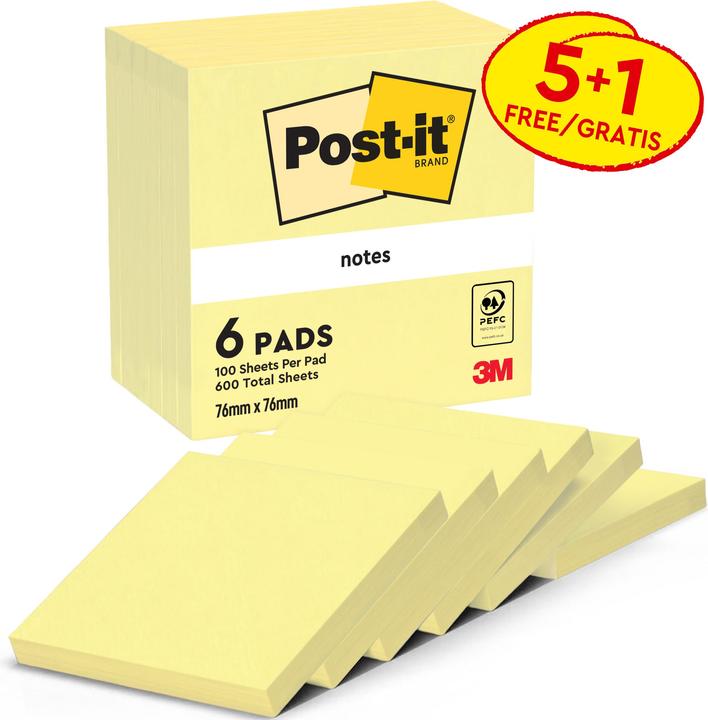 Produktbild Post-it Haftnotzien 5 + 1 (76 x 76 mm)