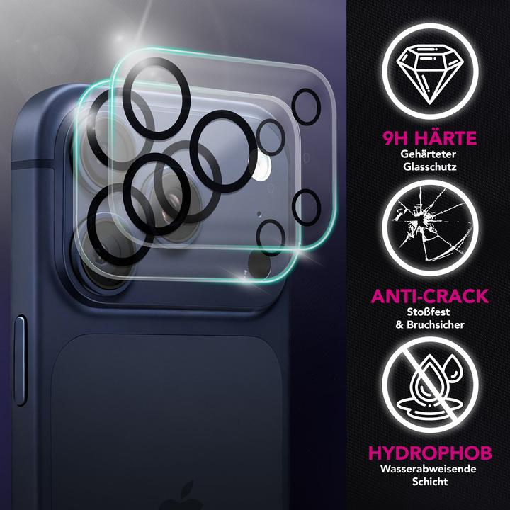 Actual product image Nalia Kameraglas "Focus.X2 MAX" - 2x Schutz Glas für Kamera Linse, Anti-Reflex, Ultra Klar, Full Cover (2 pcs., Apple iPhone 17 Pro Max)
