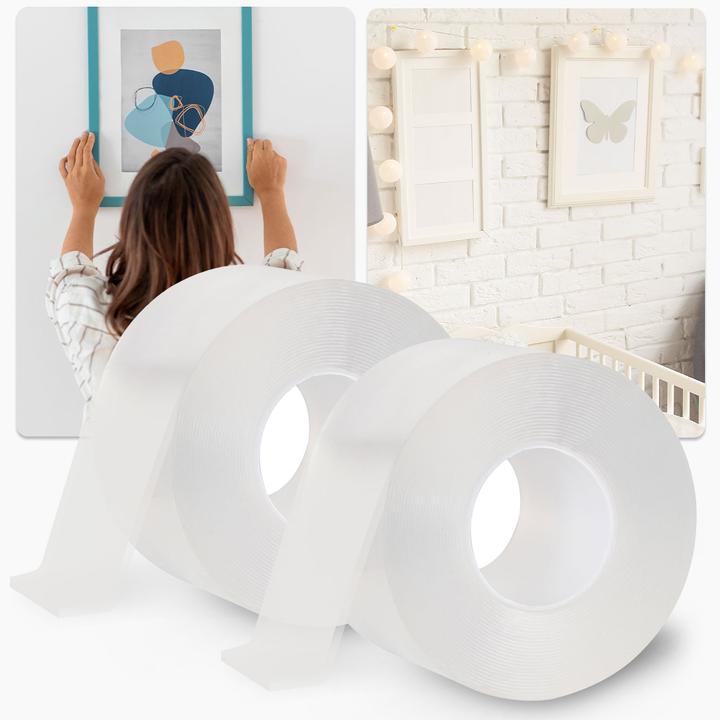 Actual product image Ideoon 2er-Set Doppelseitiges Nano-Klebeband Transparent (5m x 30mm): Starke 110g/cm² Haltekraft (30 mm)