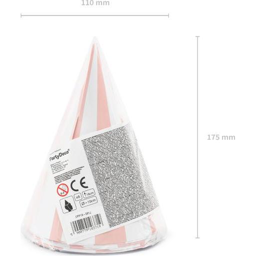 Thumbnail - Partydeco Striped party hats, light pink, 16cm (1 pkt / 6 pc.)