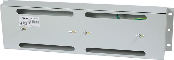 Actual product image Allnet 19" rack. Protective switch strip for top-hat rail/DIN rail devices, T61mm/3HE, light grey, front