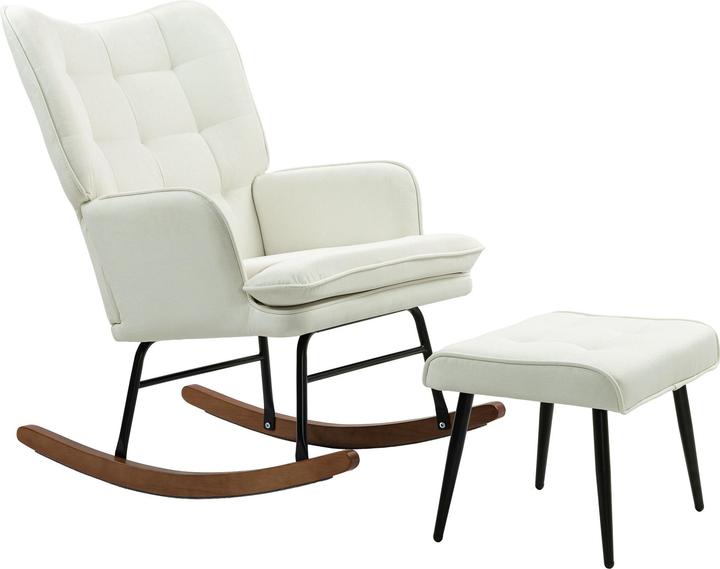 Immagine prodotto Homcom Schaukelstuhl mit Hocker Polyester, Schaumstoff Cremeweiss