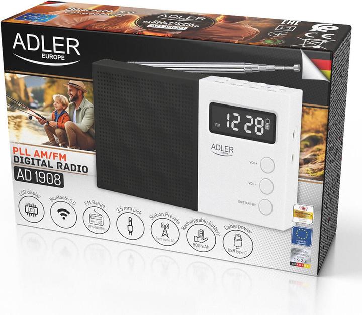 Actual product image Adler Interactive solution | Digital Radio - PLL AM/FM | AD 1908 | Alarm function | White/Black (FM, Bluetooth)