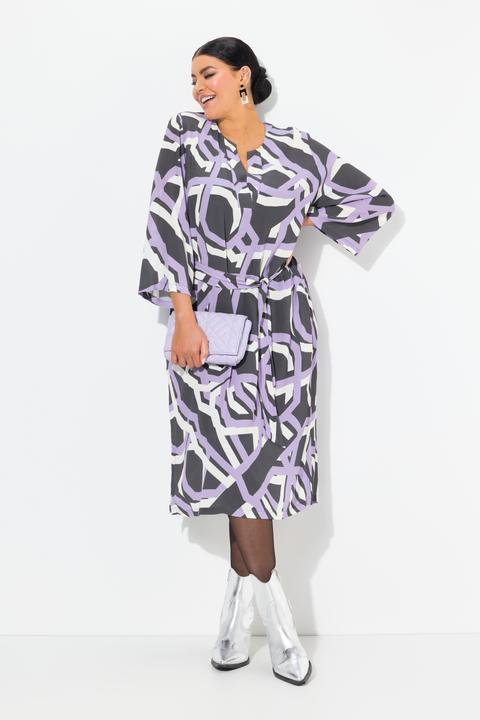 Image du produit Ulla Popken Robe à col tunisien, manches 3/4. Ceinture à nouer (46, 48)