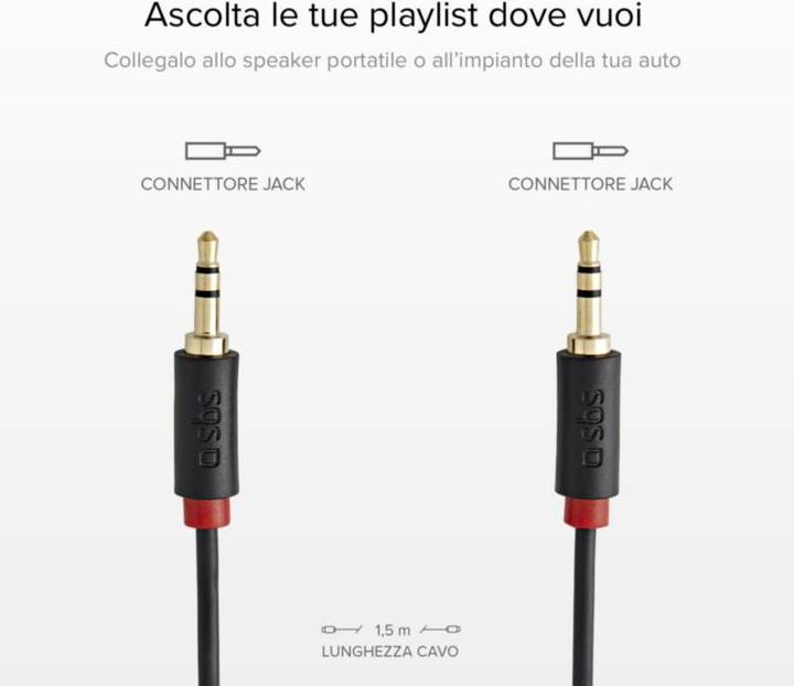 Immagine prodotto SBS Spina jack audio/stereo da 3,5 mm per telefoni cellulari e smartphone (1.50 m, Cavo AUX)