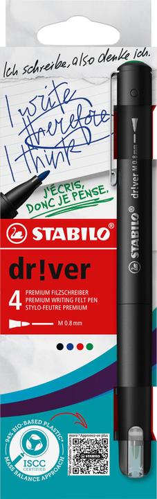 Produktbild STABILO Driver Medium 0.8mm 4er Etui (Grün, Blau, Schwarz, Rot, 4 x)