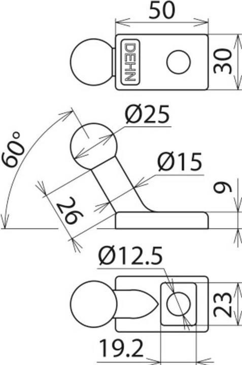 Actual product image Dehn KFP 25 S AL 12 Ball fixed point D 25mm slanted w. connection