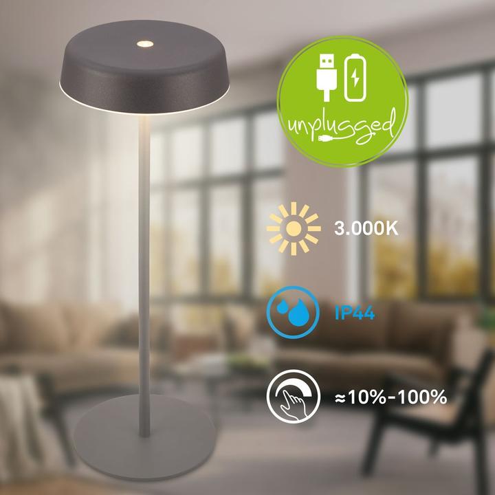 Image du produit Briloner Brilo unplugged PALA Akku Tischleuchte mit Lichtkante - Anthrazit (200 lm)