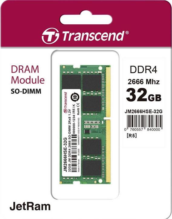 Actual product image Transcend JetRAM DDR4 (1 x 32GB, 2666 MHz, DDR4-RAM, SO-DIMM)