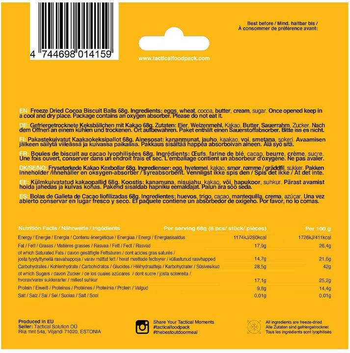 Image du produit Tactical Foodpack Plat principal Freeze Dried Cookie Balls (68 g)