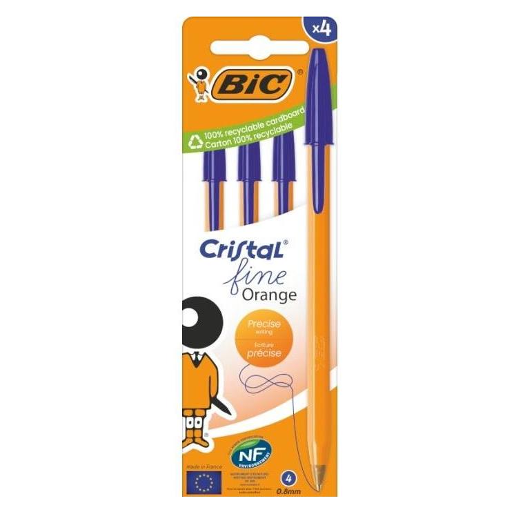 Bic, Schrijfpennen, Orange Fine Cristal Kugelschreiber, 4 Stück, Blau (Blauw, Oranje, 4x)
