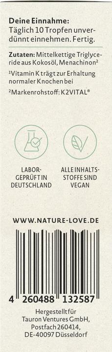 Nährwerte und Zutaten Nature Love Vitamin K2 (Flüssigkeit)