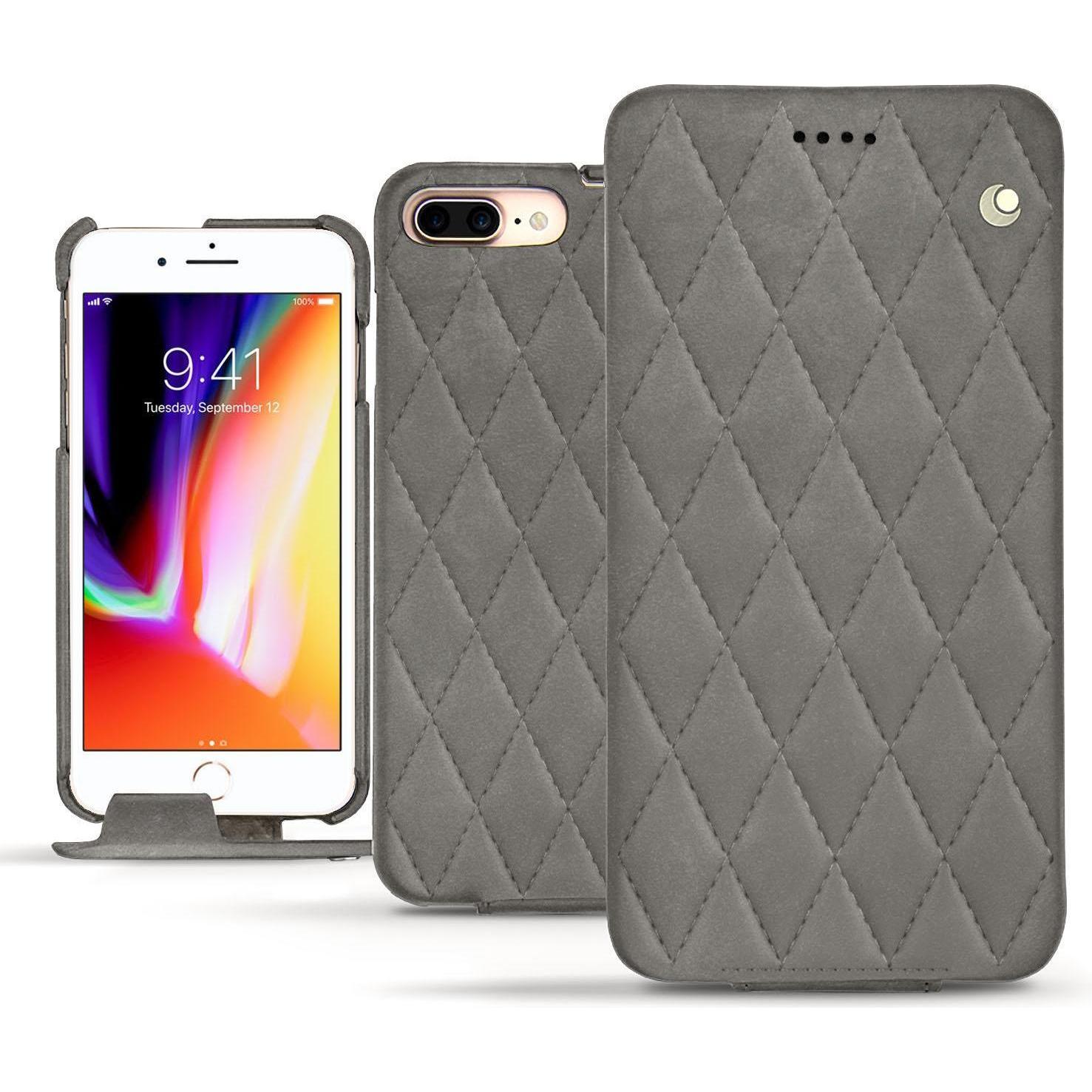 Noreve Lederschutzhülle vertikal (Apple iPhone 8 Plus), Smartphone Hülle, Grau
