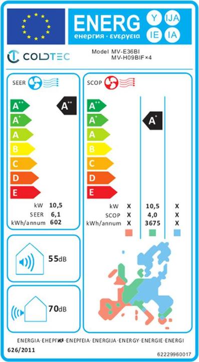 Energie-Label Coldtec by Kibernetik Coldtec Klimaanlage für 4 Räume (230 m²)