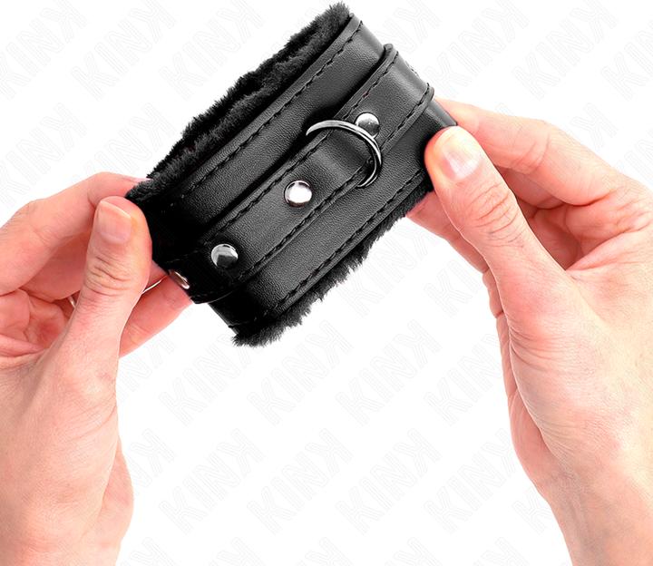 Actual product image Kink PREMIUM FURNISHED Wrist Cuffs BLACK WITH BLACK BELT ADJUSTABLE 17-29 CM