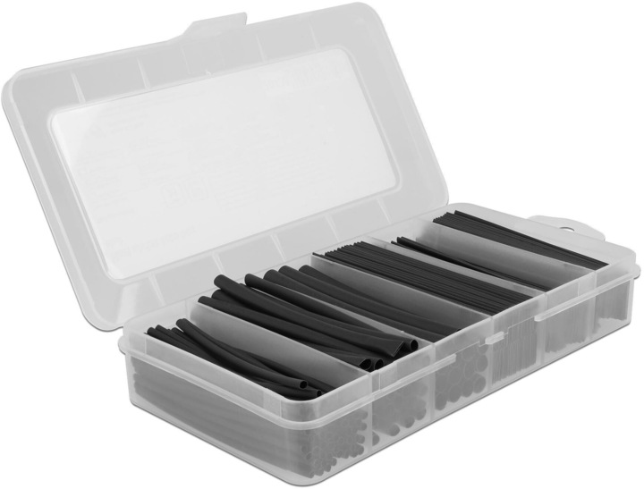 Delock Heat shrinkable tubing 196-piece assortment box, black (196 x)