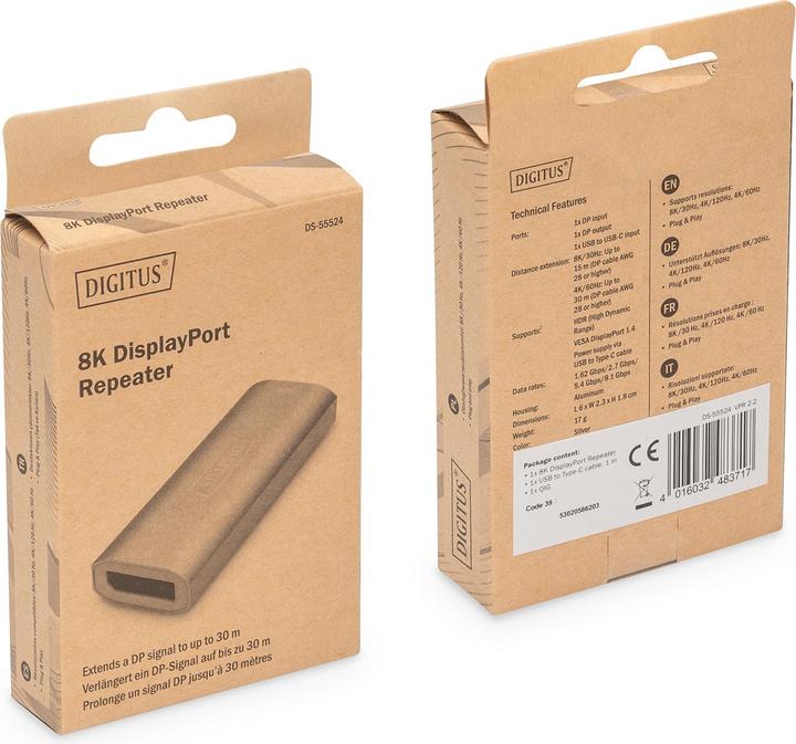 Produktbild Digitus 8K DisplayPort Repeater (Micro USB, 2.30 cm)