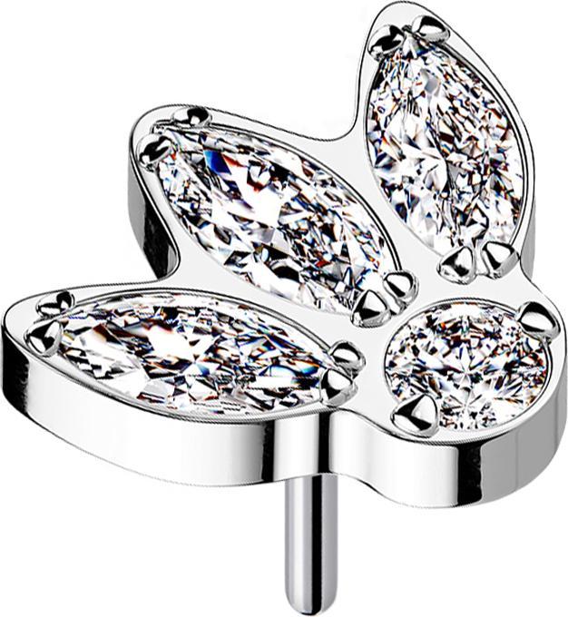 Produktbild Star Piercing Threadless silber drei Ovale und Kristall silber (ohne Messing, Titan)