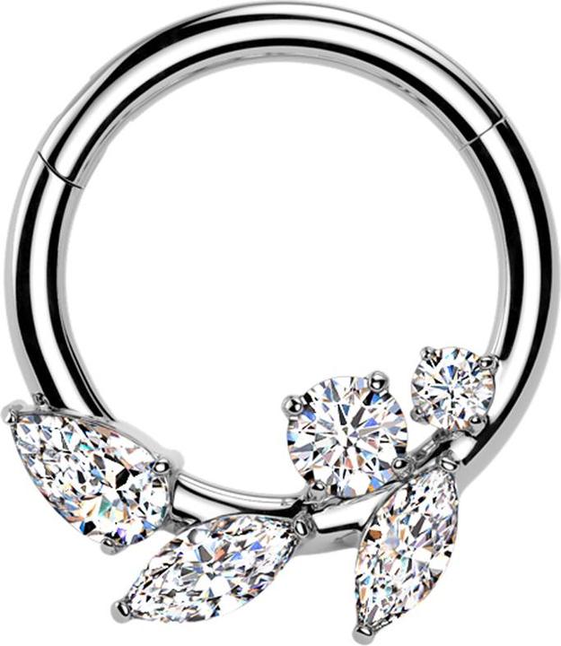 Produktbild Star Piercing Micro Segmentring klappbar silber Rebe Kristalle silber (ohne Messing, Chirurgenstahl 316L)