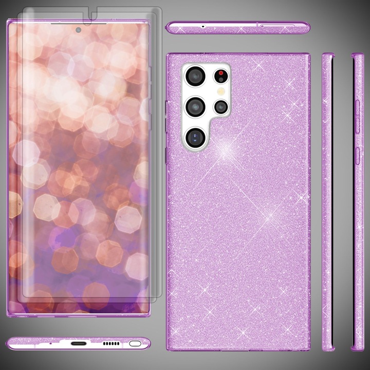 Produktbild Nalia Glitzer Silikon Hülle mit 2x Displayschutz (Samsung Galaxy S23 Ultra)
