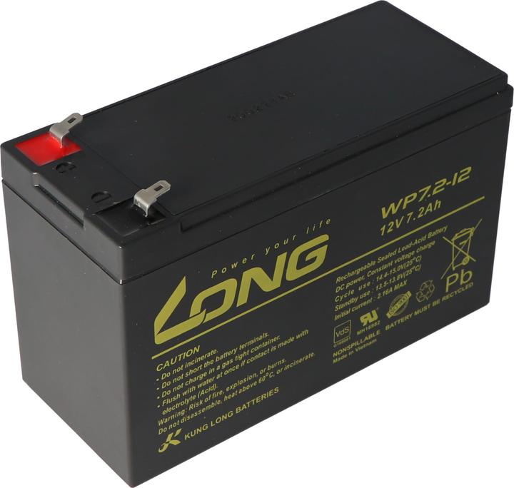 Kung Long Akku WP7.2-12M, 12Volt, 7,2Ah VDS G101163, mit Faston 4,8mm Steckkontakten (12V)