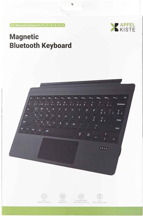 Produktbild Apfelkiste Magnetische Bluetooth Tastatur für Microsoft Surface Pro 7 / 6 / 5 / 4 / 3 - Schwarz (Eng. Int., Kabellos)