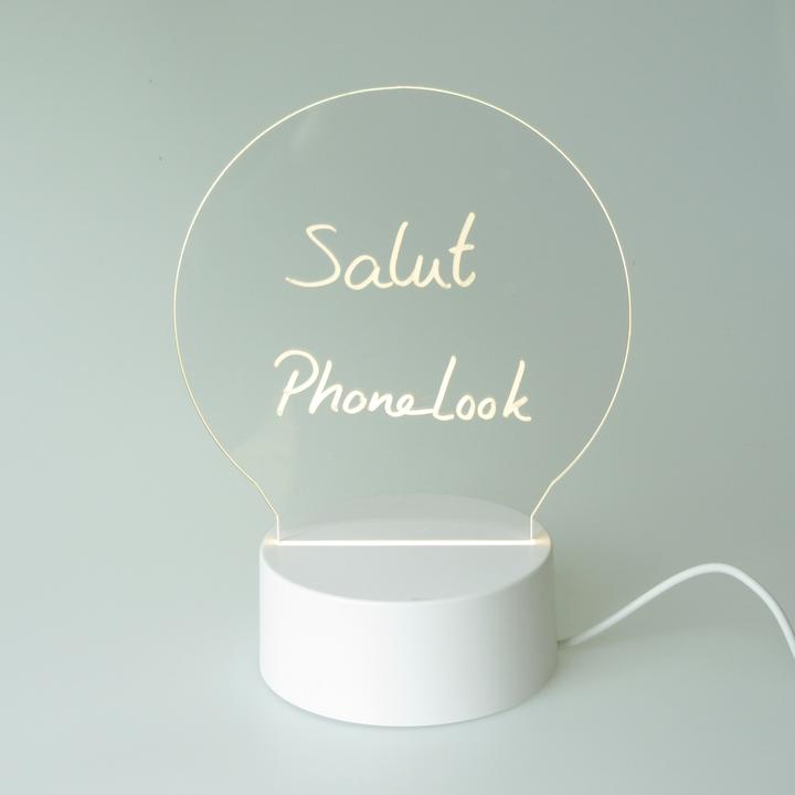 Immagine prodotto PhoneLook Bacheca luminosa a LED trasparente con vetro rotondo e base bianca