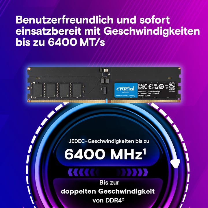 Productafbeelding Crucial 64GB DDR5-6400 CUDIMM (1 x 64GB, 3200 MHz, DDR5 RAM, CU-DIMM)