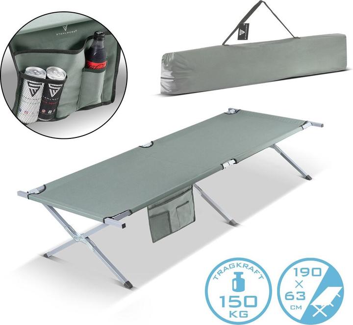 Actual product image Stahlwerk Camping lounger 150 kg 190x63 cm camp bed Camping bed Folding lounger Folding bed