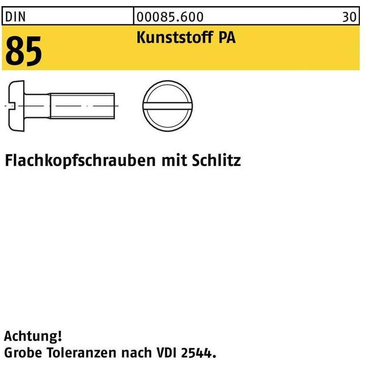 Schrauben, Flachkopfschraube DIN 85/ISO 1580 Schlitz M 4 x 12 Polyamid (200 Schrauben pro Stück)