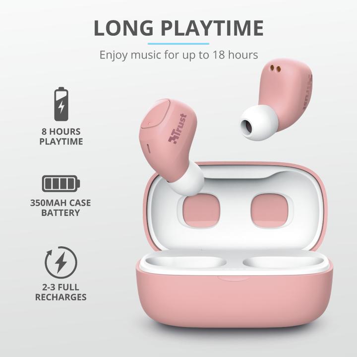 Produktbild Trust Nika Compact Blueth Earphones Pink (ANC, 8 h, Kabellos)