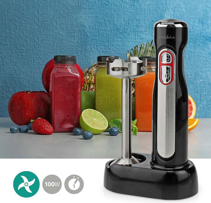 Actual product image Nedis Hand Blender 100 W Speed Setting: 1-Speed Black / Silver