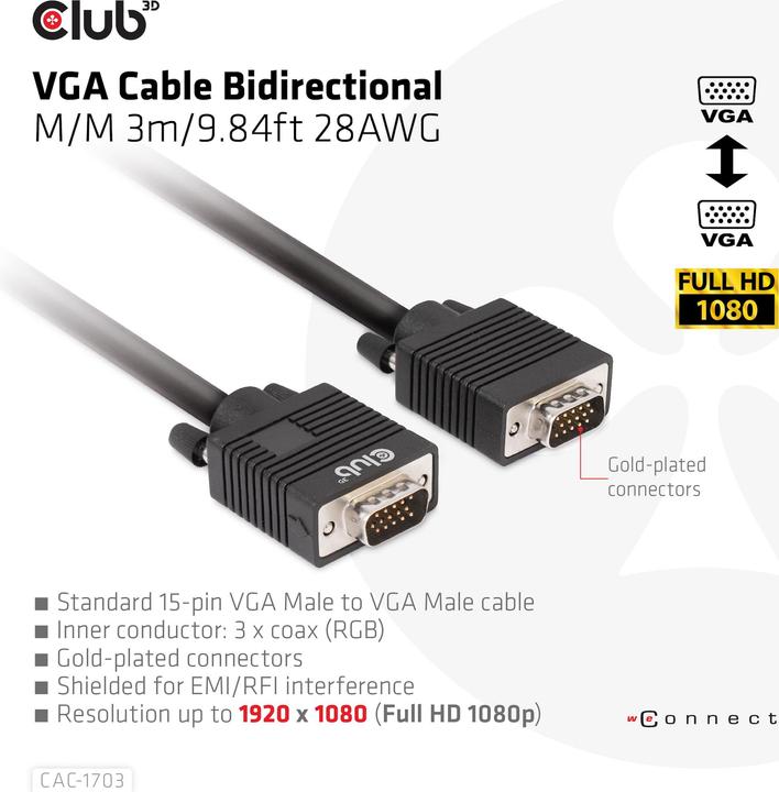 Actual product image Club 3D Club3D Cable VGA > VGA St/St (3 m, VGA)
