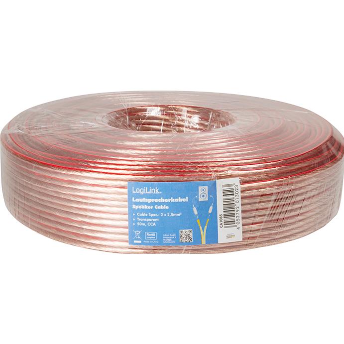 LogiLink CA Lautsprecherkabel (50 m, 2.50 mm²), Lautsprecherkabel, Transparent